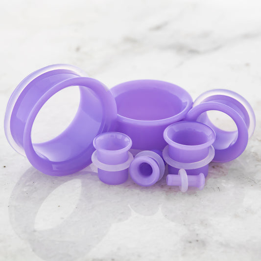 Pair Single Flare Pyrex Glass Periwinkle Tunnel